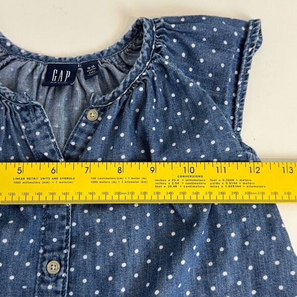GAP Blue Polka Dot Button-Up Chanbray Dress 18-24mos - Picture 5 of 6